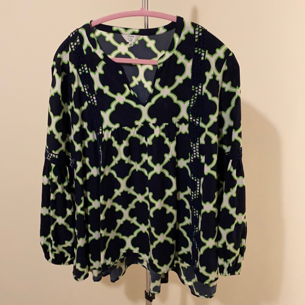Detailed Blue & Green crown & ivy Blouse